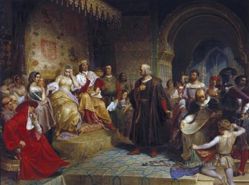 エマヌエル・ゴットリーブ・ロイツェ Painting - エマヌエル・ロイツェ女王の前のコロンブス